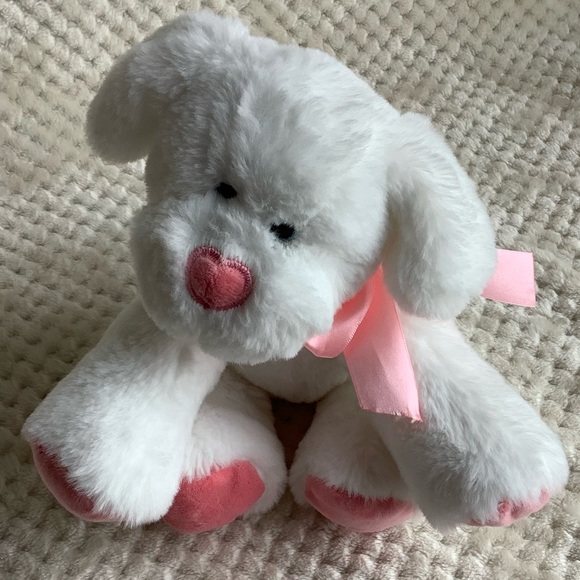 Animal Adventure Plush White Pink Heart Nose Puppy Dog Valentines Stuffed Animal - Picture 4 of 11